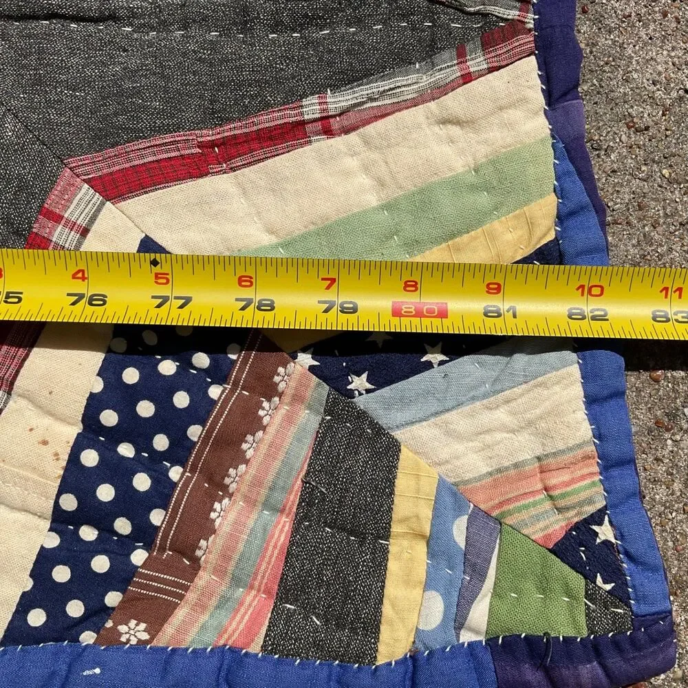 Vintage QUILT  Spider Web Octagon Blocks Boho Prints van life Hand Stitch 82x 65